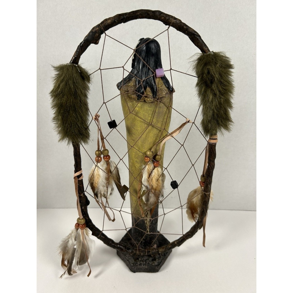 Southwestern Native American Resin Figurine with Dreamcatcher & Feathers 14.5" - Picture 3 of 5